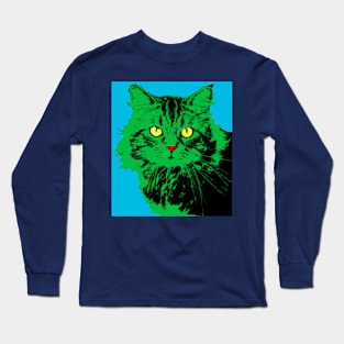 CAT POP ART, LIGHT BLUE Long Sleeve T-Shirt